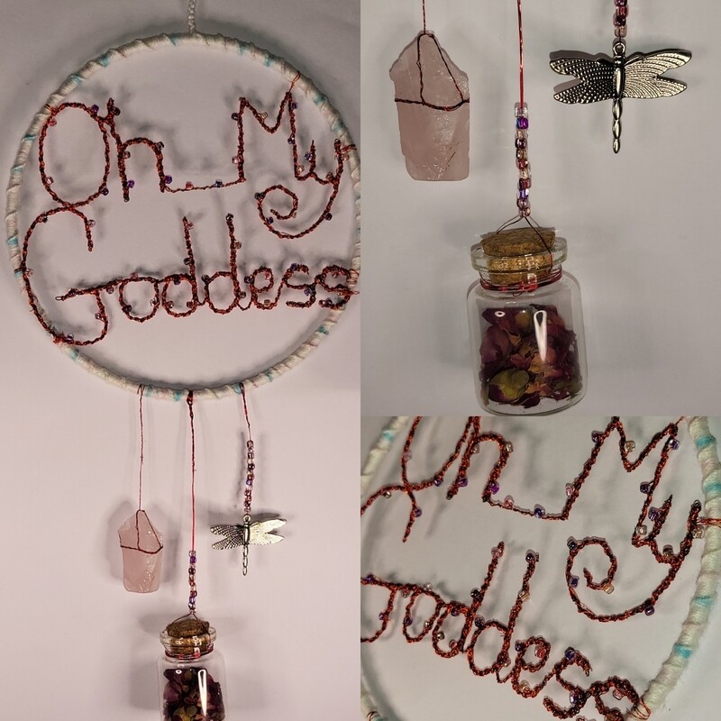 Oh My Goddess with rose quartz and dried rose petals