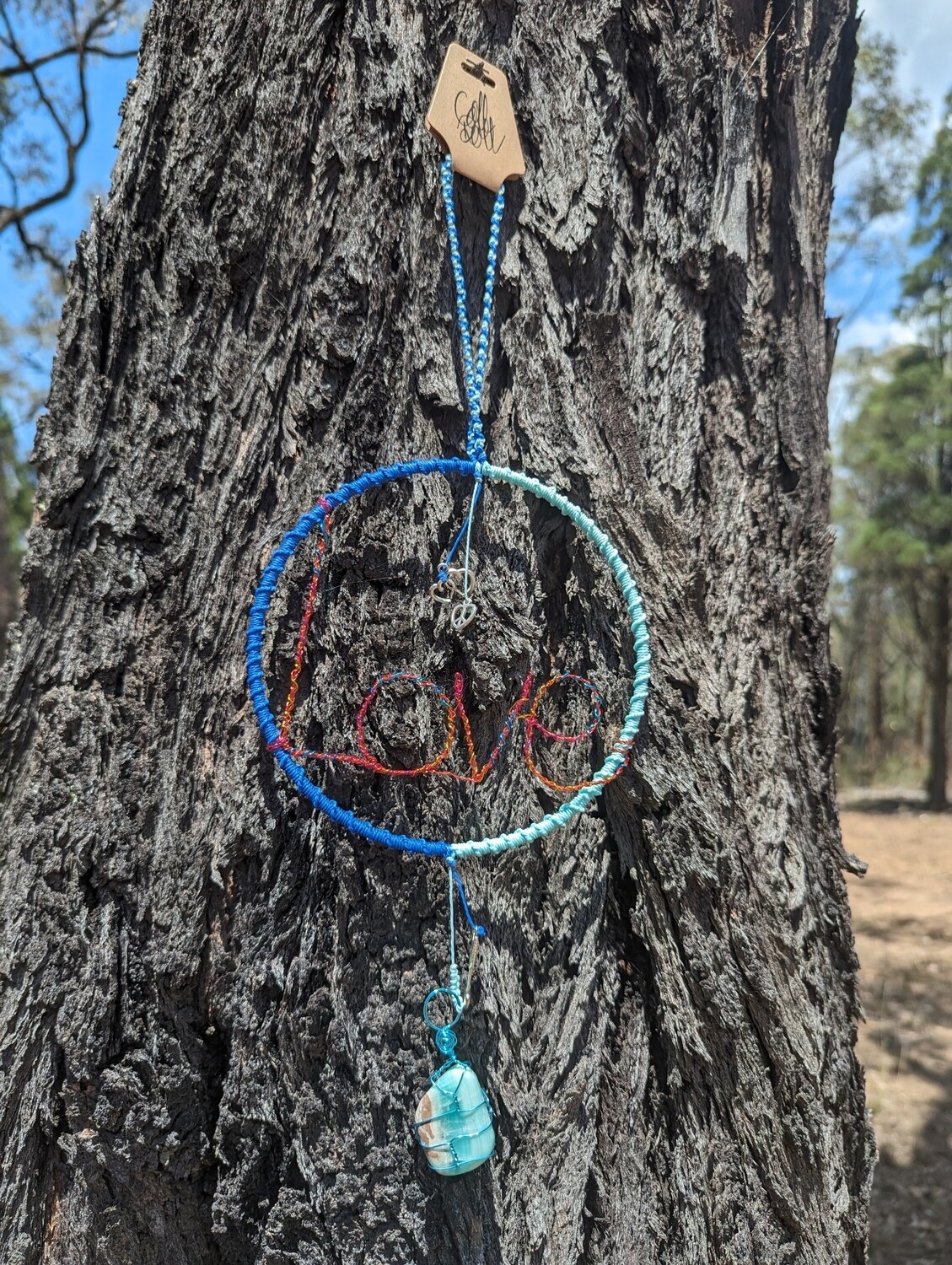 One of a kind twisted wire &quot;Love&quot; Suncatcher/Hanger, with Blue Aragonite
