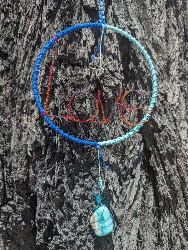 One of a kind twisted wire "Love" Suncatcher/Hanger, with Blue Aragonite