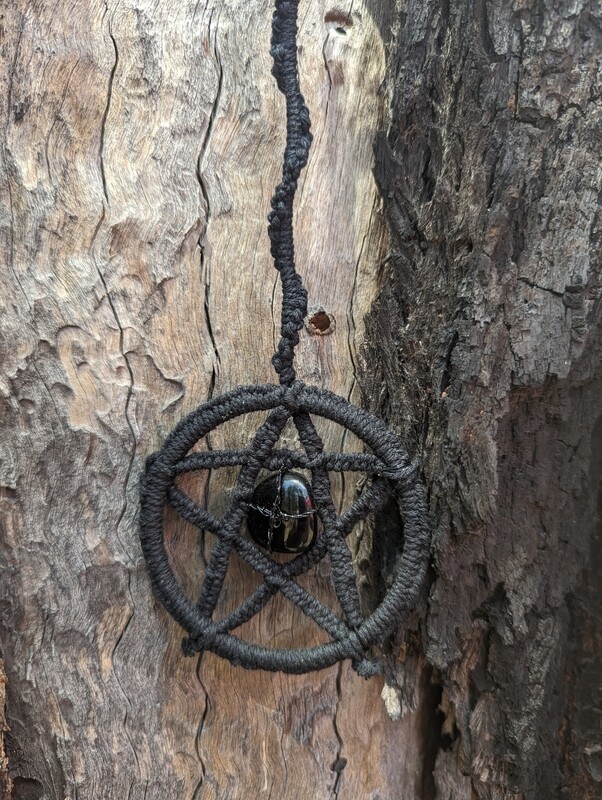 Pentagram Sun Catcher with Obsidian