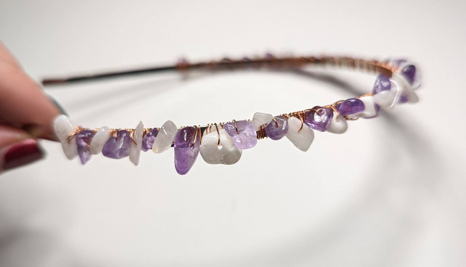 Amethyst and Rose Quartz Crystal Headband
