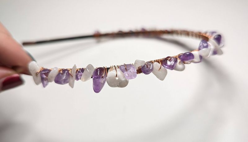 Amethyst and Rose Quartz Crystal Headband