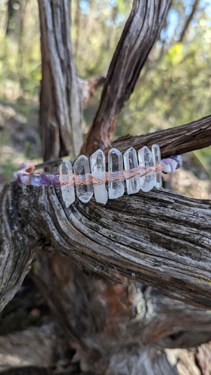 Amethyst with 7 Clear Quartz Points Crystal Headband