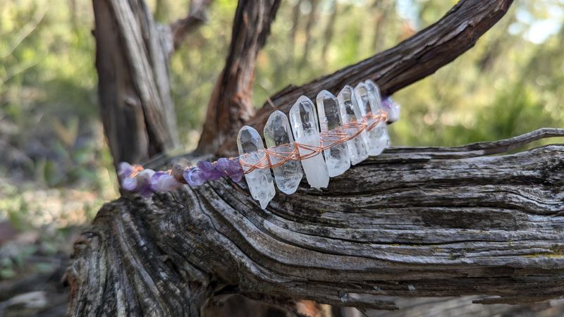 Amethyst with 7 Clear Quartz Points Crystal Headband