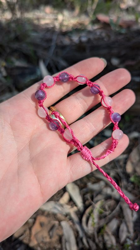 Pink Amethyst and Rose Quartz adjustable bracelet