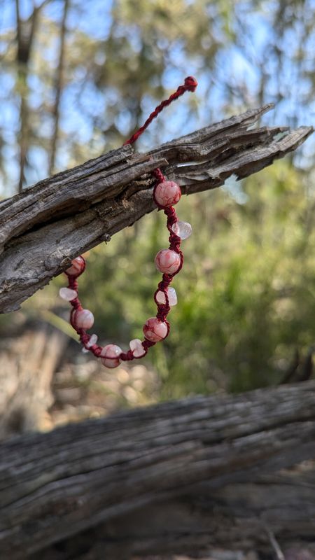 Rhodochrosite and Rose Quartz adjustable bracelets 