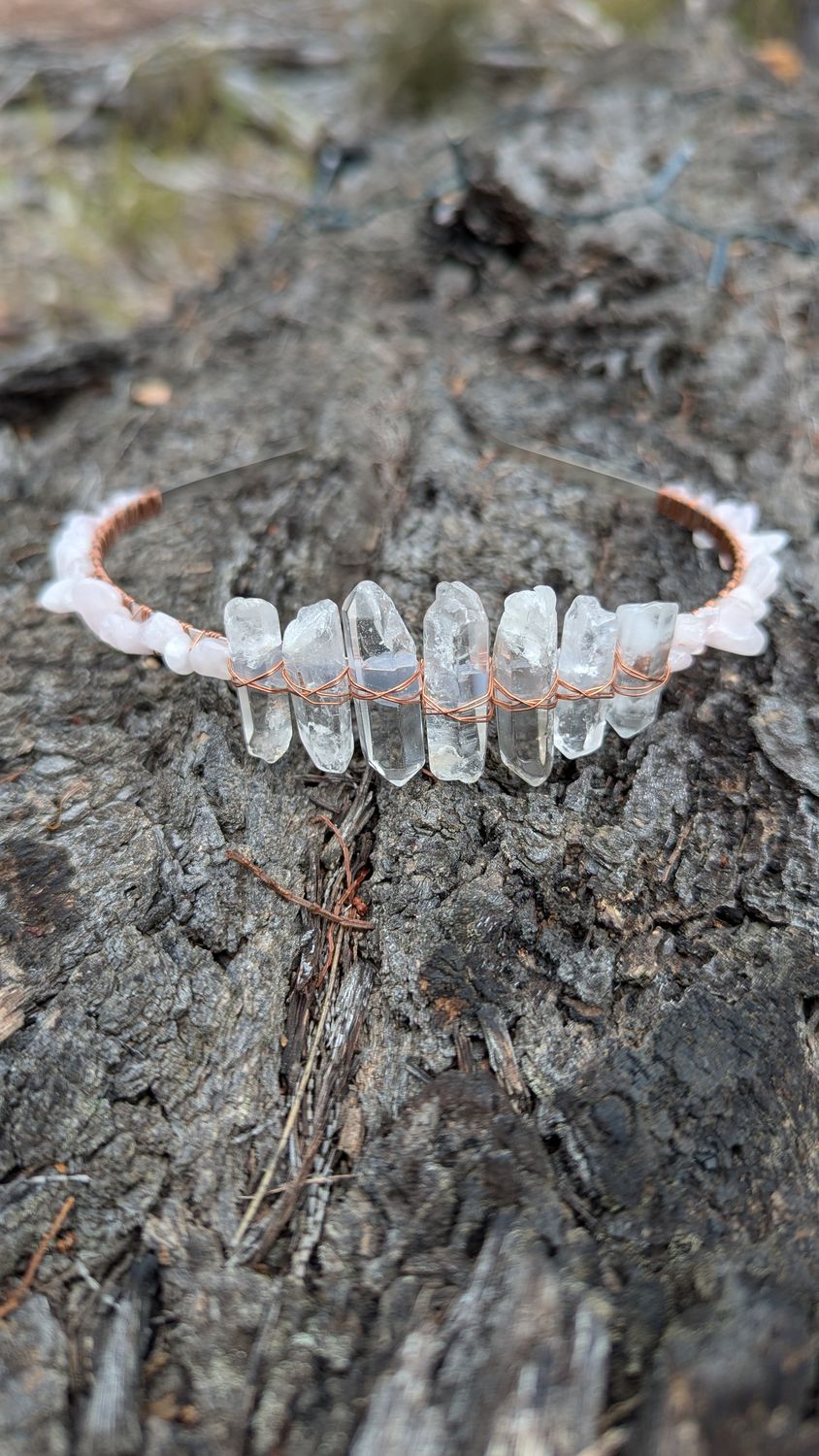 Rose Quartz and Clear Quartz Crystal Headband