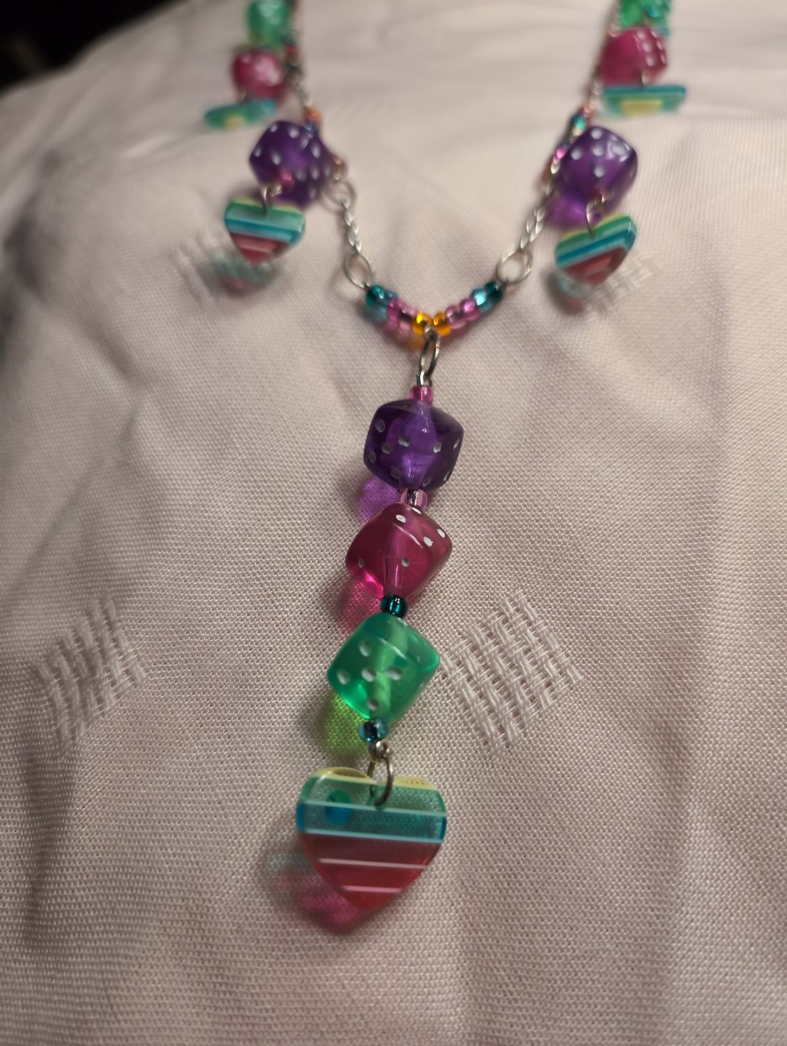 30" Adjustable Rainbow Dice Necklace