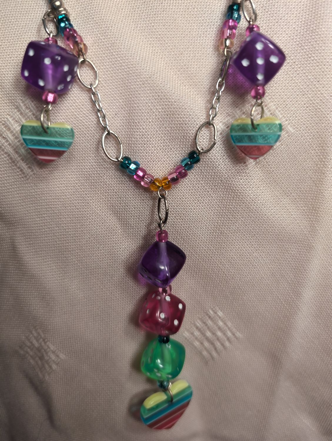 30" Adjustable Rainbow Dice Necklace