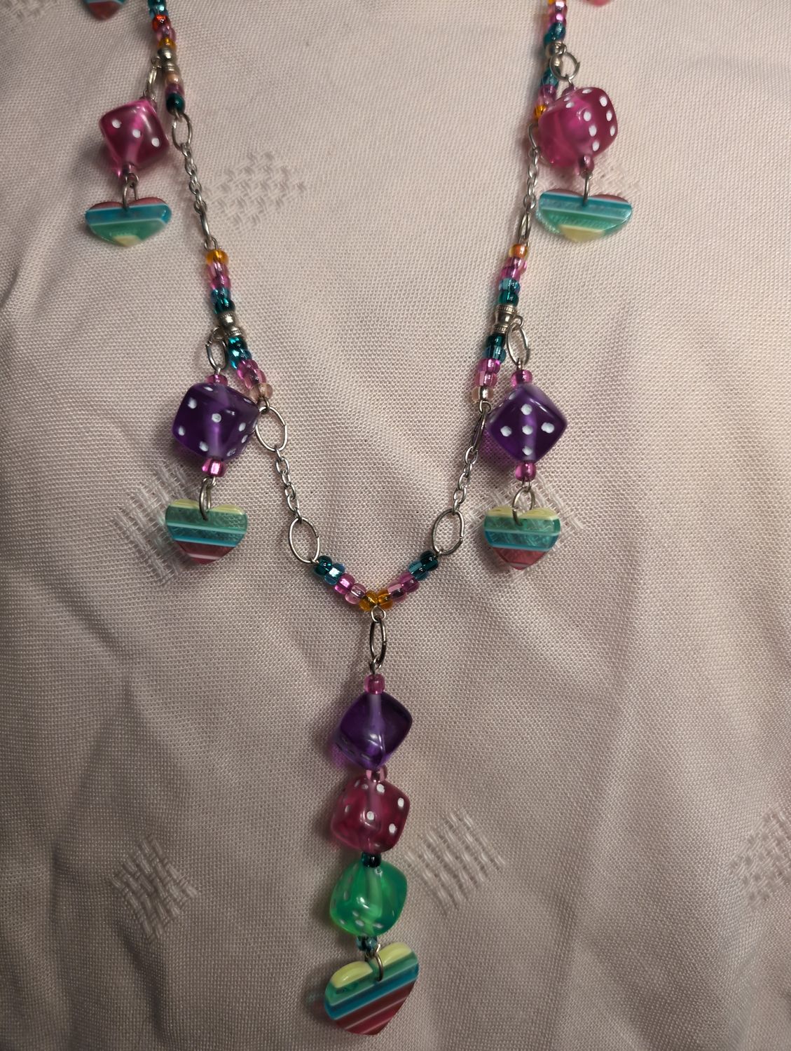 30" Adjustable Rainbow Dice Necklace