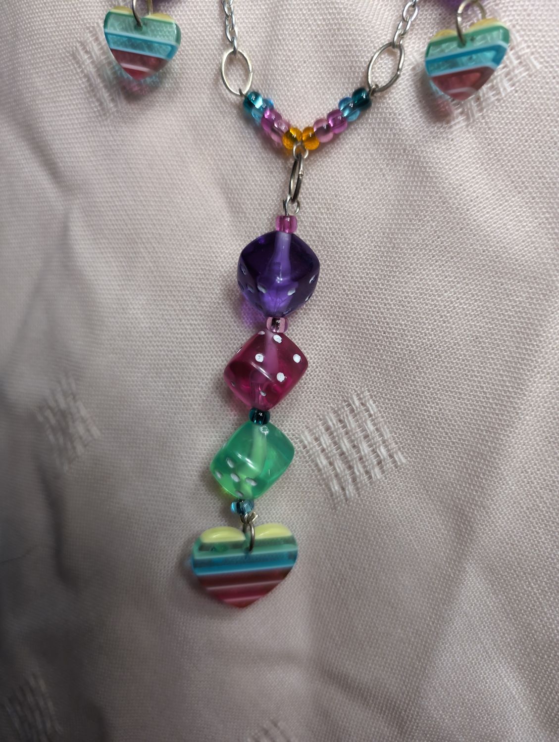 30" Adjustable Rainbow Dice Necklace