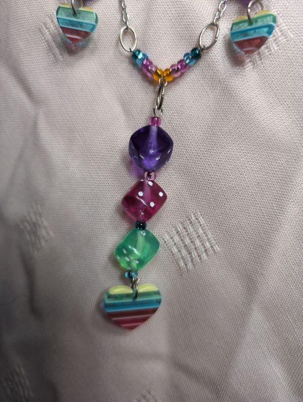 30" Adjustable Rainbow Dice Necklace