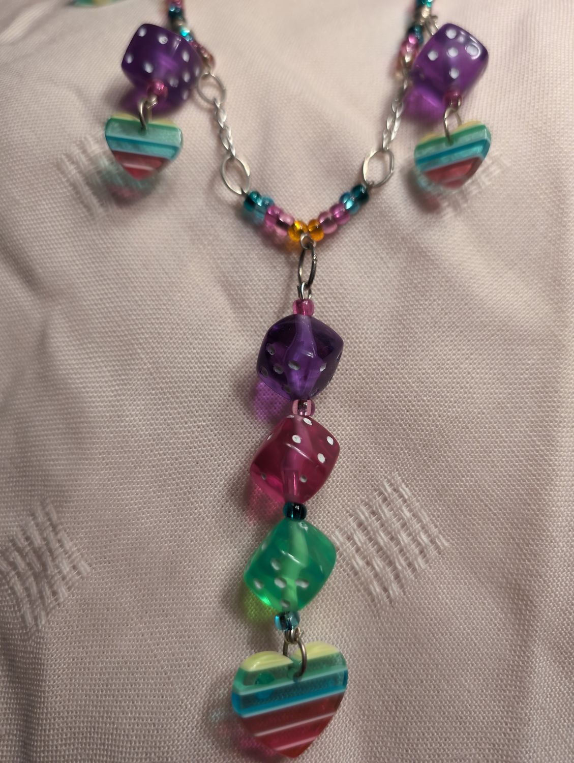 30" Adjustable Rainbow Dice Necklace