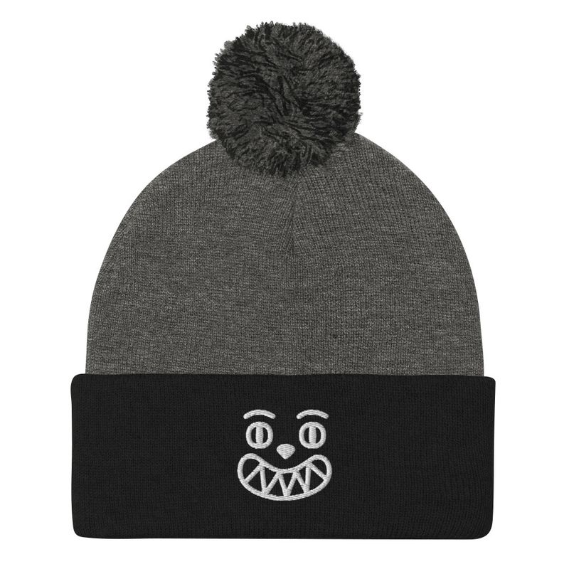 Smile Cringe Pom-Pom Beanie