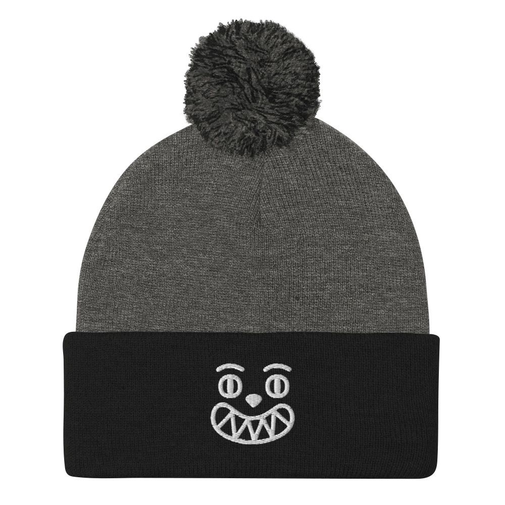 Smile Cringe Pom-Pom Beanie