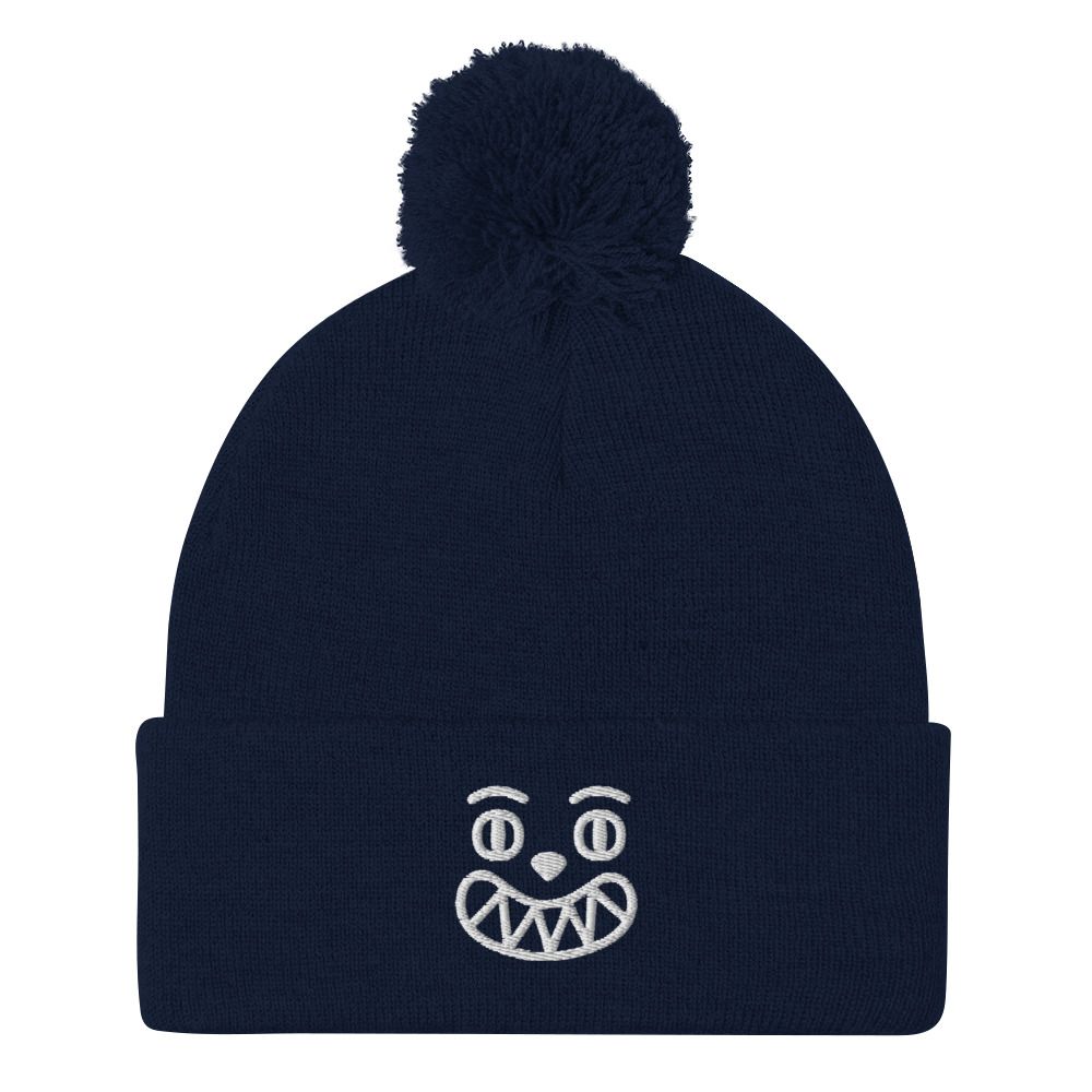 Smile Cringe Pom-Pom Beanie