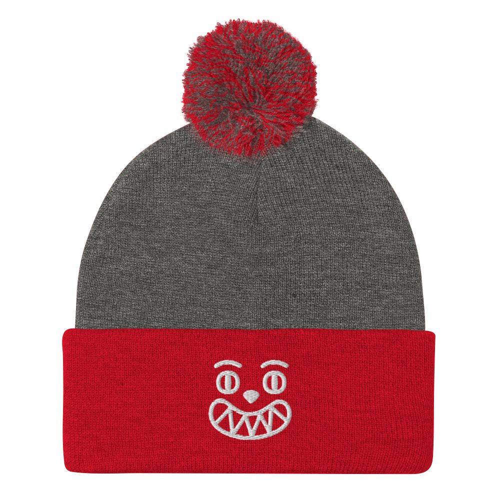 Smile Cringe Pom-Pom Beanie