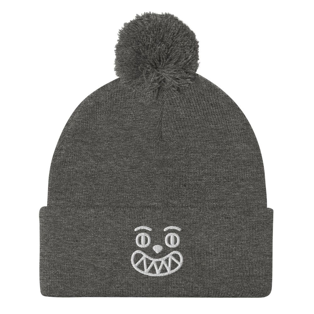 Smile Cringe Pom-Pom Beanie