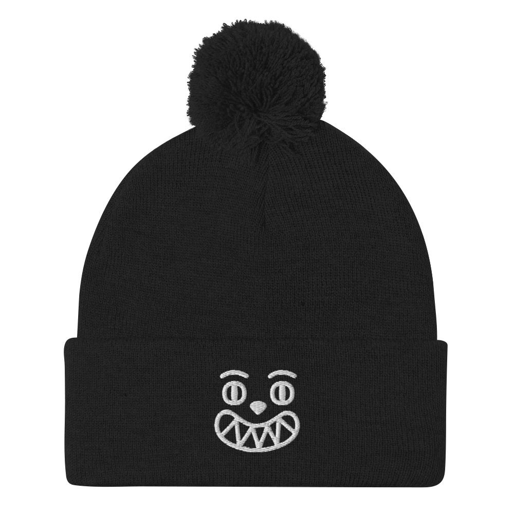Smile Cringe Pom-Pom Beanie