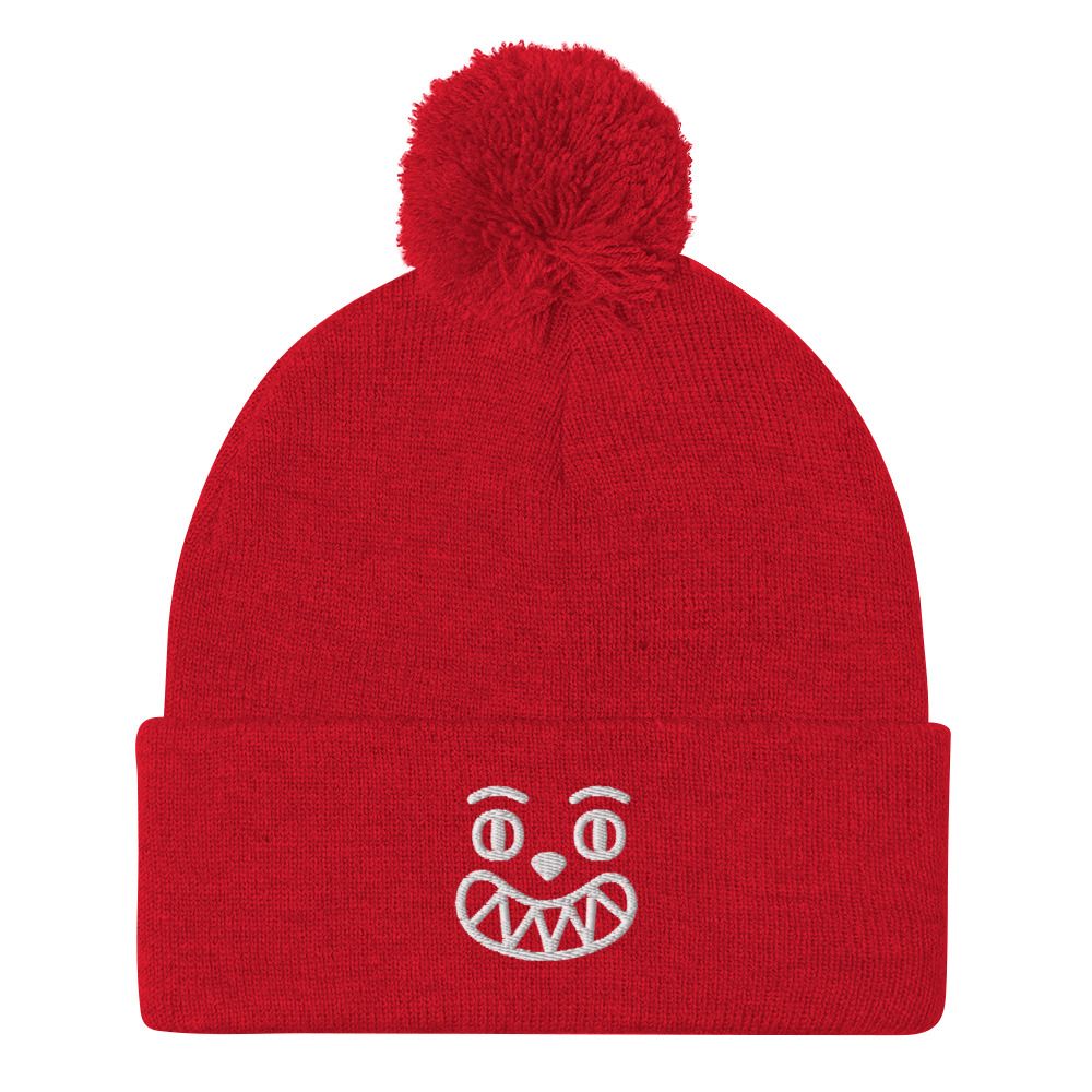 Smile Cringe Pom-Pom Beanie