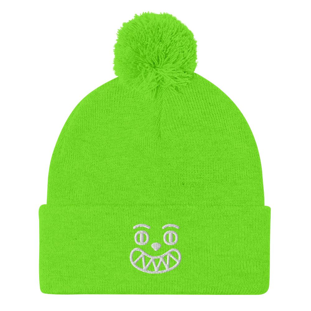 Smile Cringe Pom-Pom Beanie