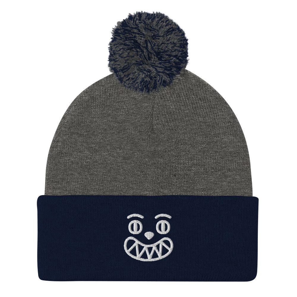 Smile Cringe Pom-Pom Beanie