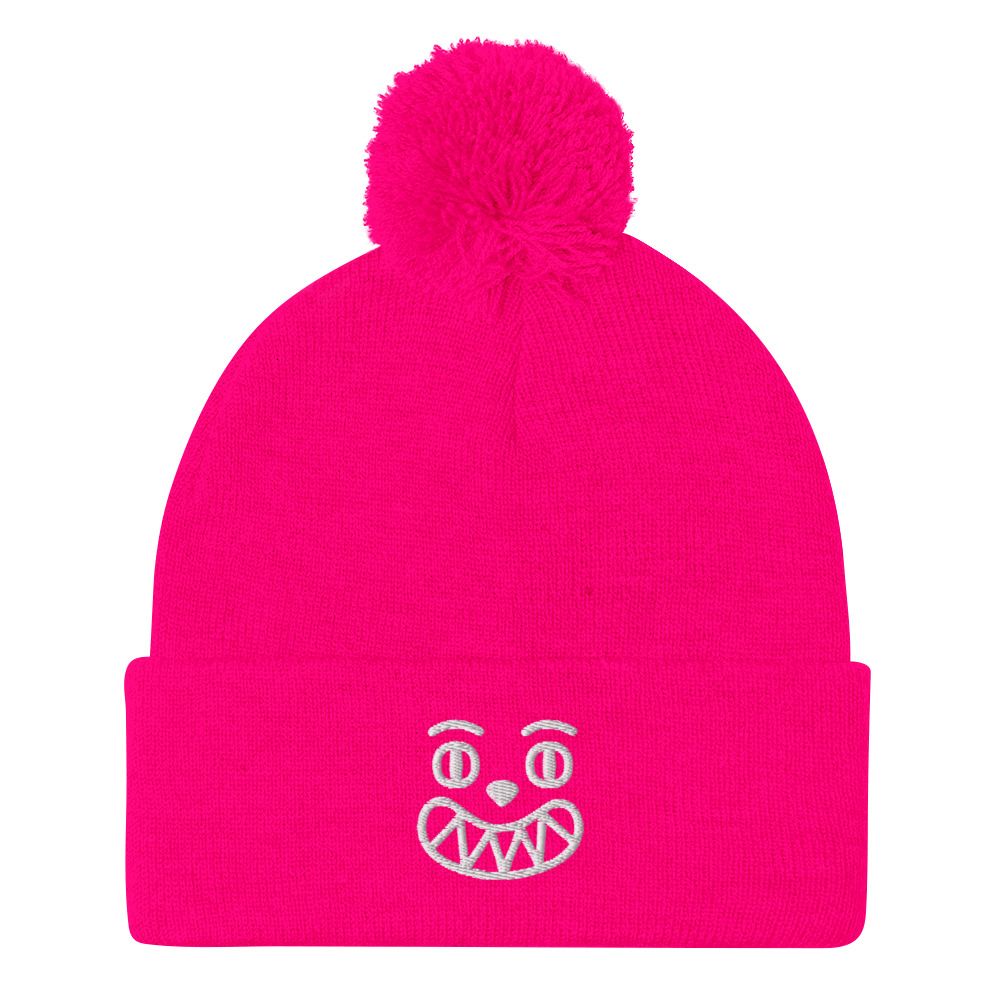 Smile Cringe Pom-Pom Beanie