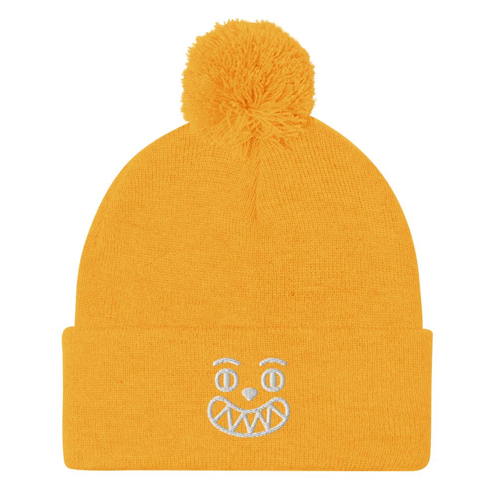 Smile Cringe Pom-Pom Beanie