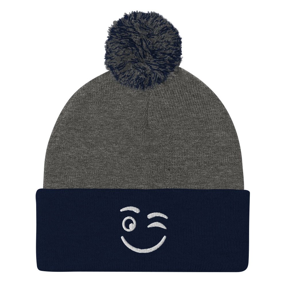 Winkey Face Pom-Pom Beanie
