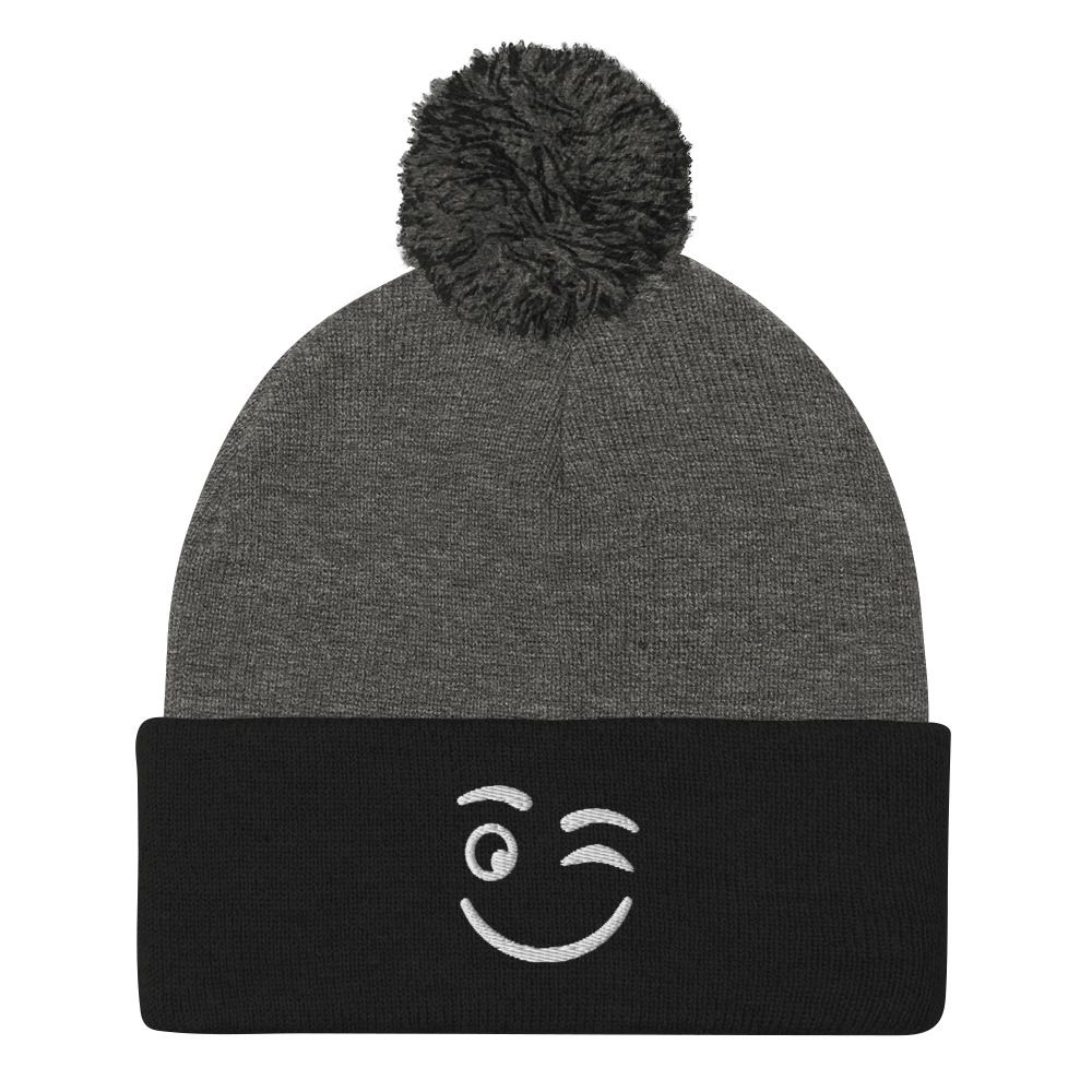 Winkey Face Pom-Pom Beanie