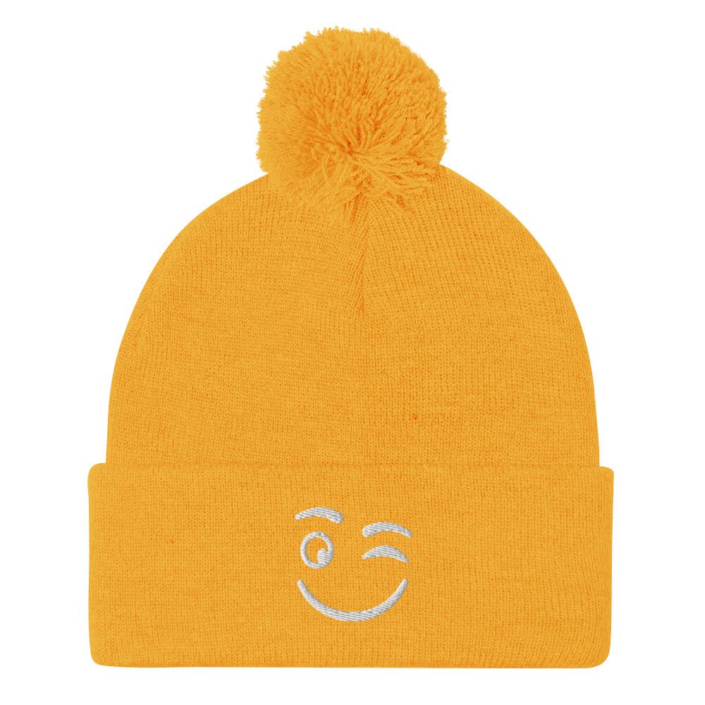 Winkey Face Pom-Pom Beanie