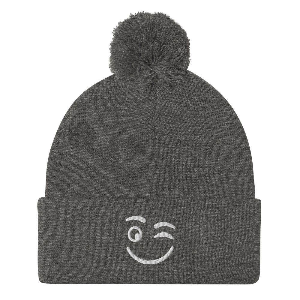 Winkey Face Pom-Pom Beanie