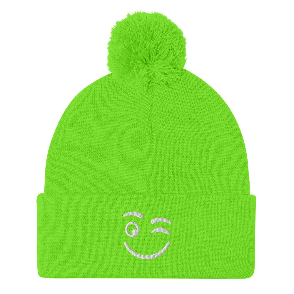 Winkey Face Pom-Pom Beanie