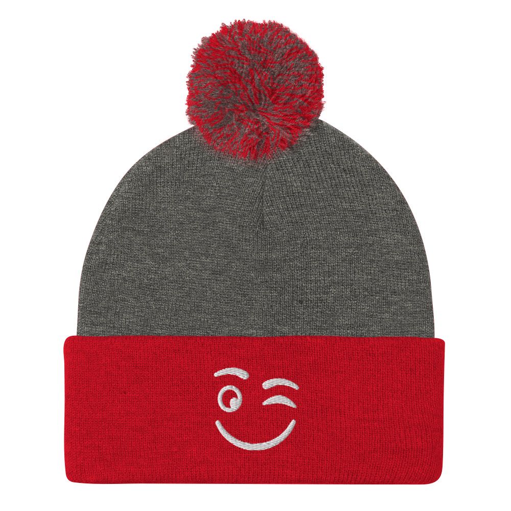 Winkey Face Pom-Pom Beanie