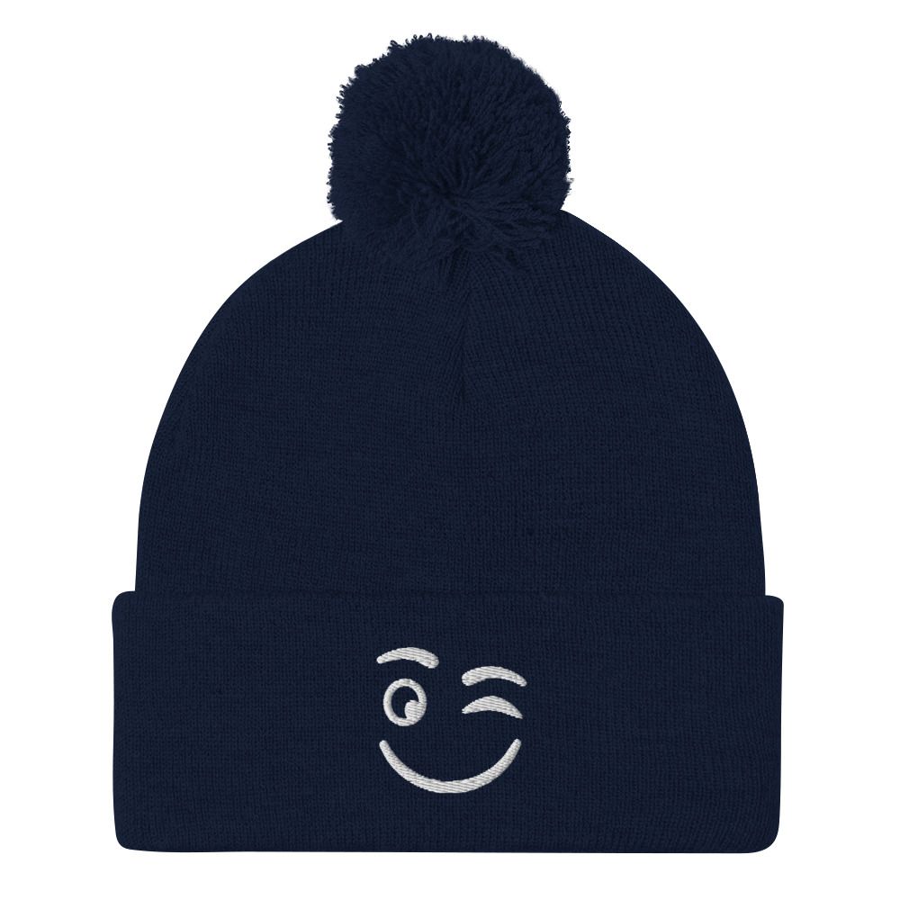 Winkey Face Pom-Pom Beanie