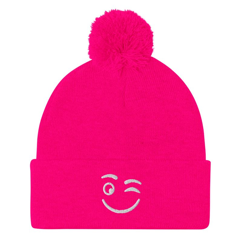 Winkey Face Pom-Pom Beanie