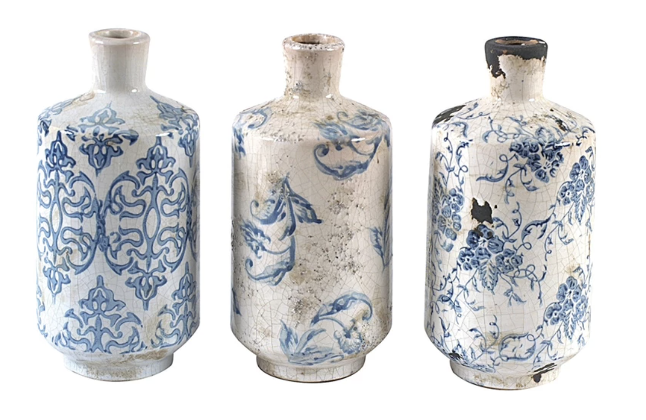 Vase - Terracotta - Blue Patterns