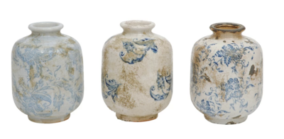 Terracotta Vase With Transfer Blue Pattern