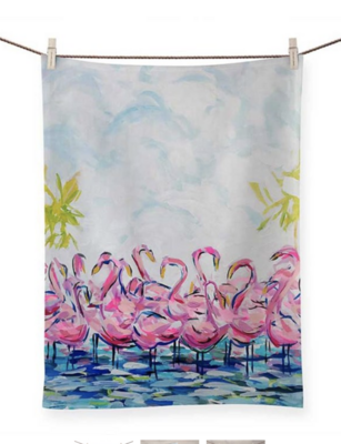 Flamingo Flock Tea Towel