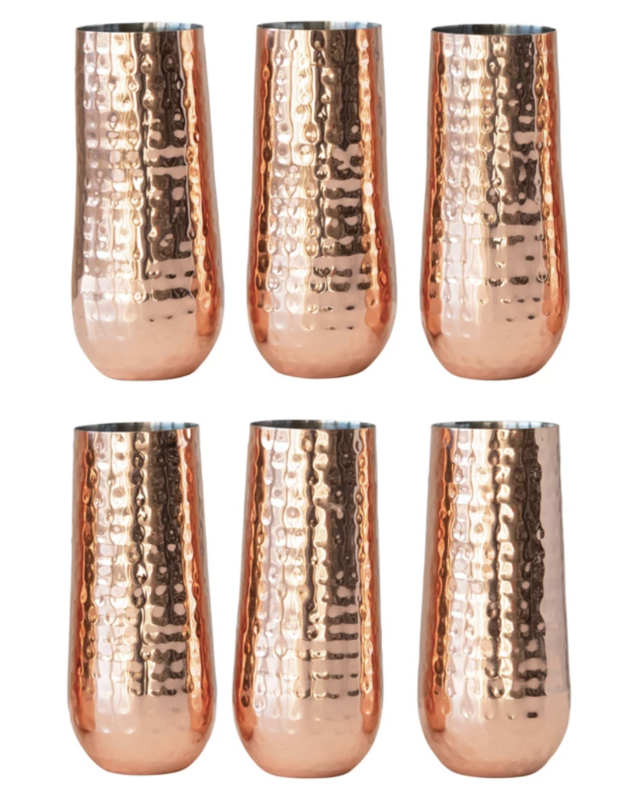 Champagne Flute - Copper Finish - Hammered Stainless Steel - Stemless