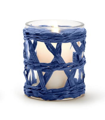 Blue Island Chic Hand-Woven Raffia Lattice Tealight Vase / Candleholder