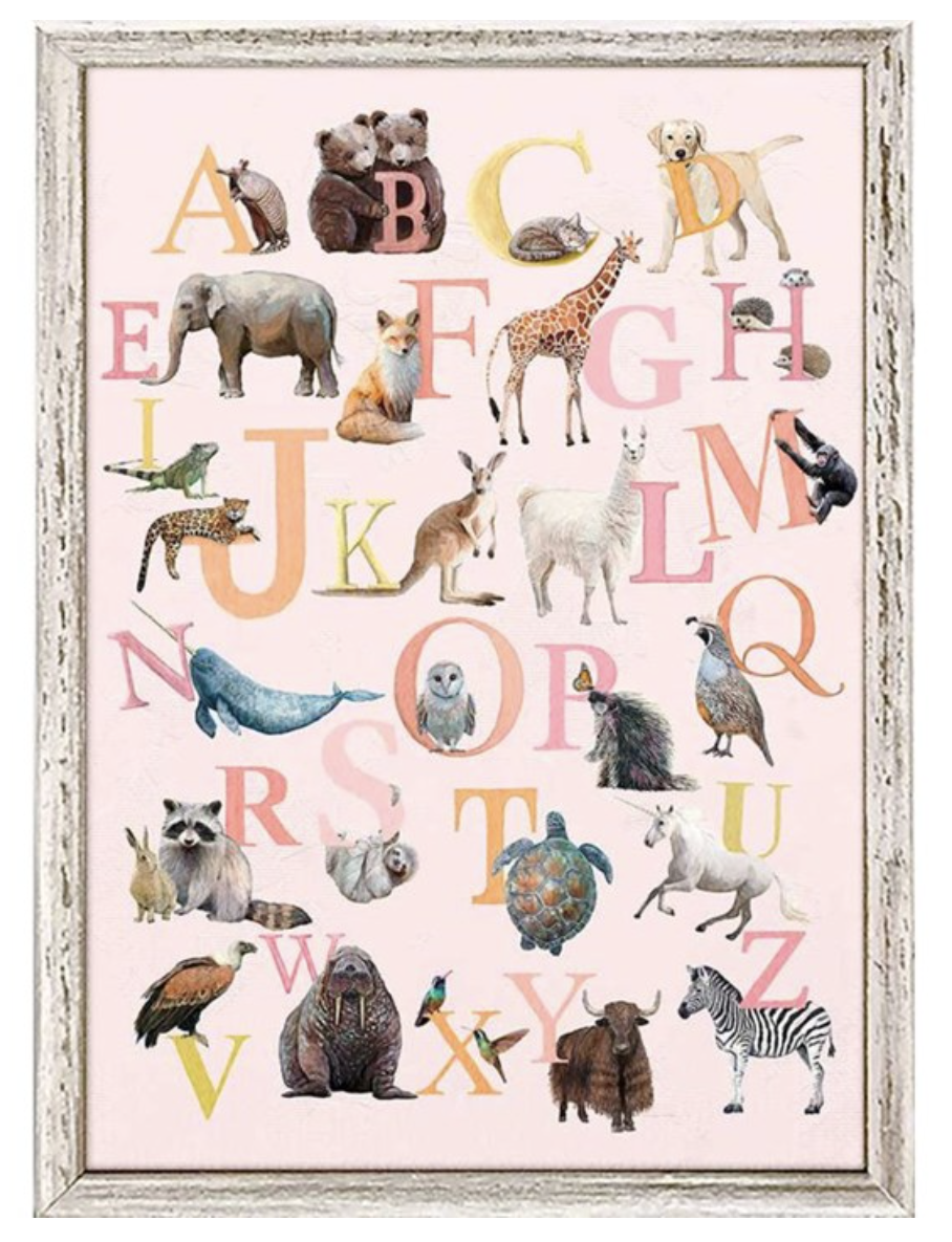 Art - Animal Alphabet Framed Canvas - 5x7 - Pink
