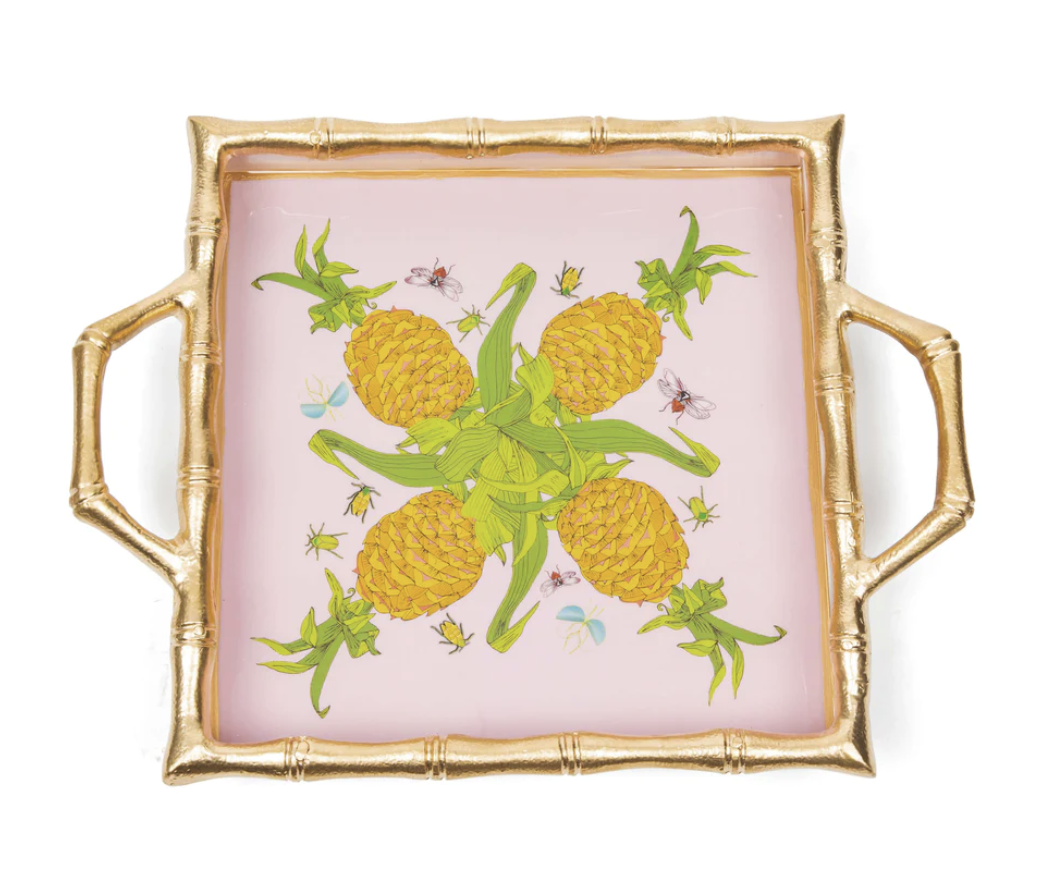 Tray - Pineapple Blooms Enamel Bamboo - Square