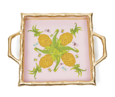 Tray - Pineapple Blooms Enamel Bamboo - Square