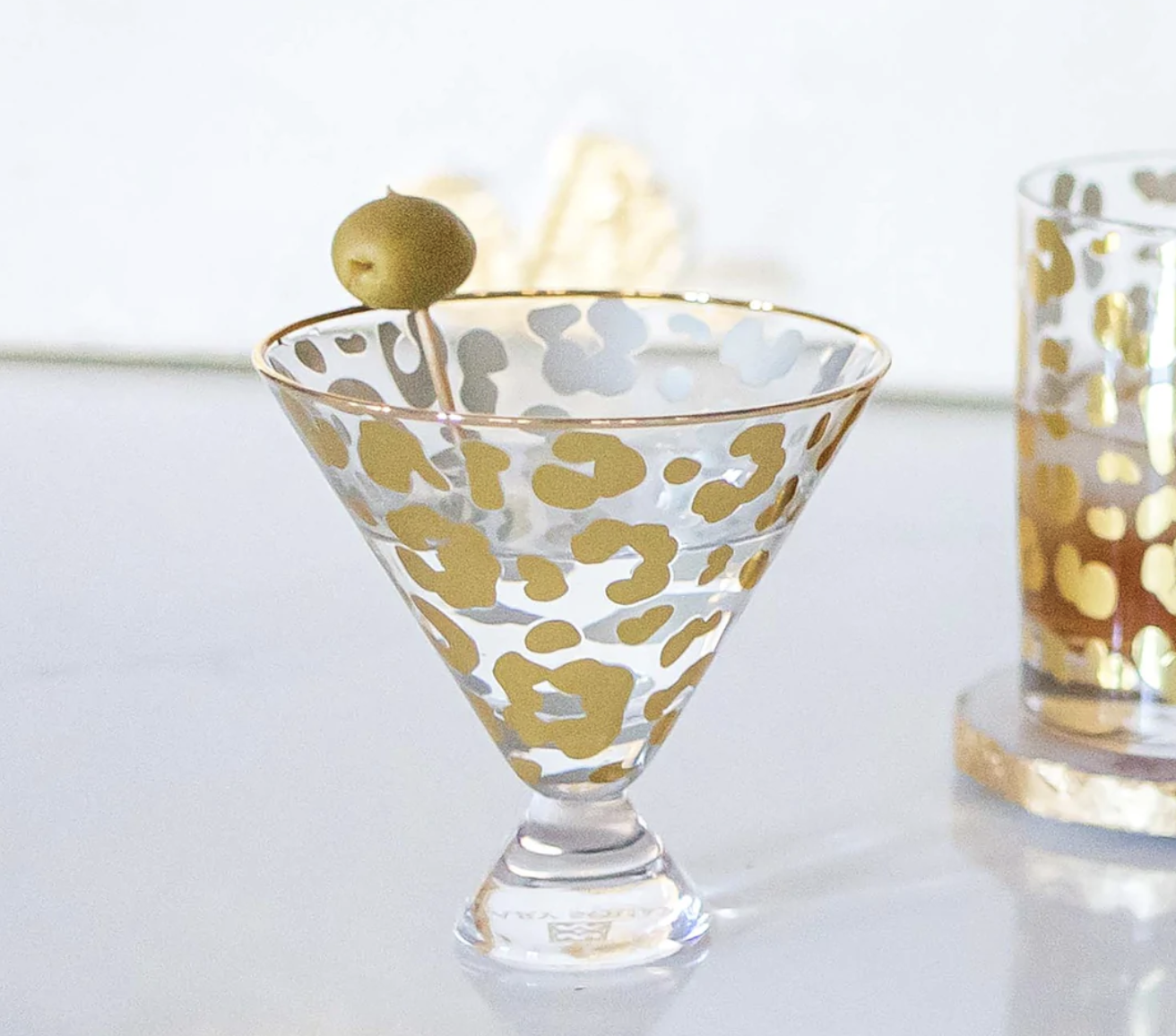 Glasses - Stemless Martini - Gold Leopard