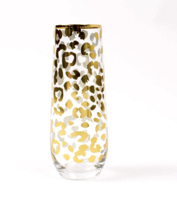 Glass - Stemless Champagne - Gold Leopard