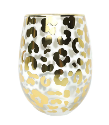 Glasses - Stemless Wine - Gold Leopard