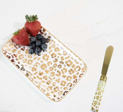 Appetizer - Plate + Knife - Gold Leopard