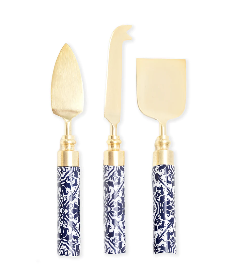 Charcuterie - Cheese Knives - Fine China Blue + White - Set of 3