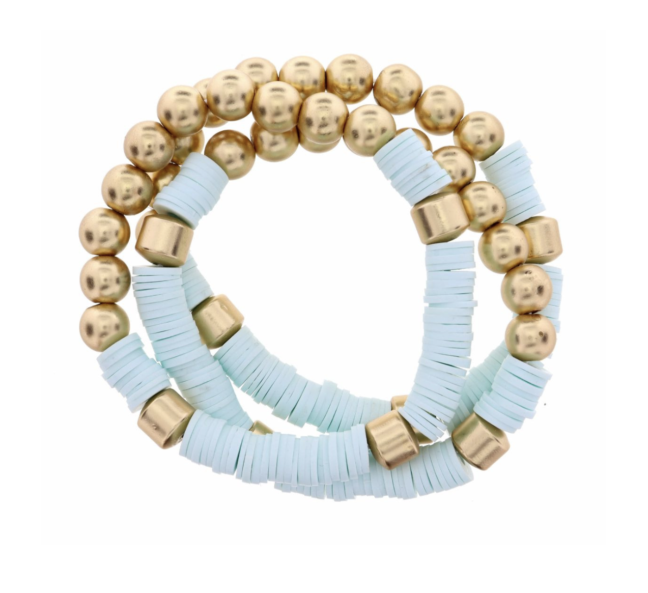 Jewelry - Bracelet - 3 Strand, Metal Beads + Mint Rubber Sequins Stack
